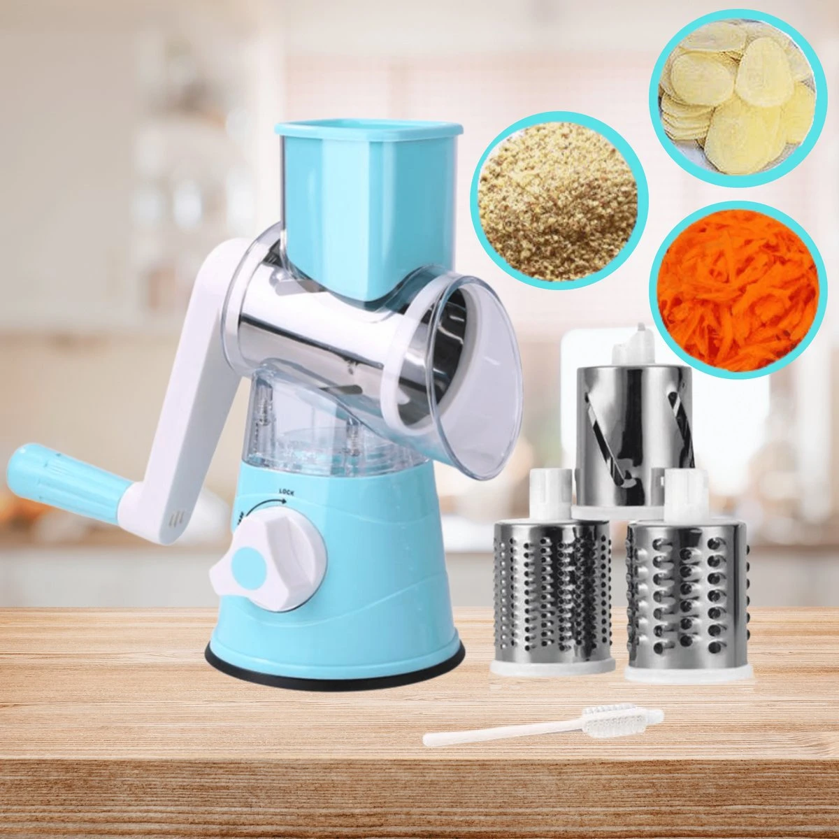 Mandoline Groentesnijder- Slicer Dicer - Rasper - Keukensnijder - Kaasrasp – Trommelrasp - Blauw 1 Mandoline Groentesnijder- Slicer Dicer - Rasper - Keukensnijder - Kaasrasp – Trommelrasp - Blauw