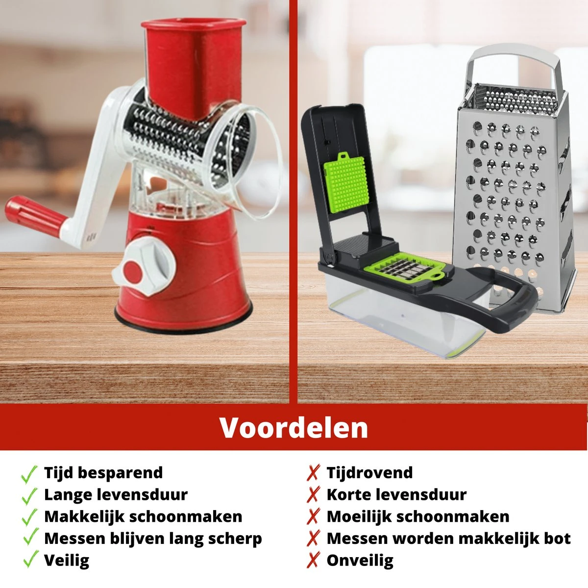 Mandoline Groentesnijder- Slicer Dicer - Rasper - Keukensnijder - Kaasrasp – Trommelrasp - Rood 5 Mandoline Groentesnijder- Slicer Dicer - Rasper - Keukensnijder - Kaasrasp – Trommelrasp - Rood - Afbeelding 5