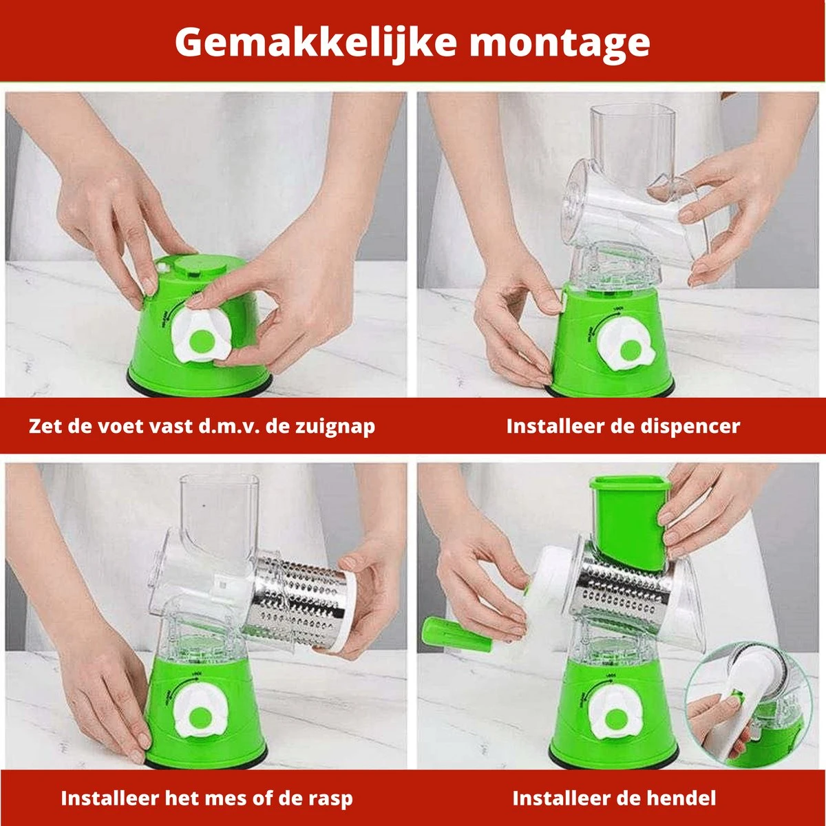 Mandoline Groentesnijder- Slicer Dicer - Rasper - Keukensnijder - Kaasrasp – Trommelrasp - Rood 10 Mandoline Groentesnijder- Slicer Dicer - Rasper - Keukensnijder - Kaasrasp – Trommelrasp - Rood - Afbeelding 10