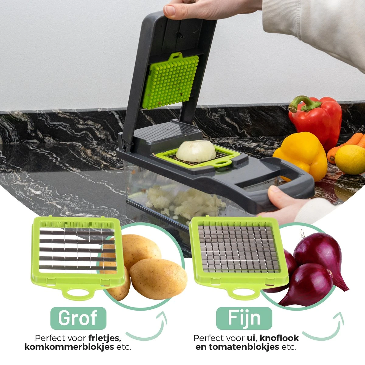 Triple J® Multi Functionele Mandoline Keukensnijder - Groentesnijder - Keukenmachine - Snijmachine - Rasp - Keuken Accessoires 4 Triple J® Multi Functionele Mandoline Keukensnijder - Groentesnijder - Keukenmachine - Snijmachine - Rasp - Keuken Accessoires - Afbeelding 4