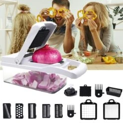 Groentesnijder - Mandoline - Keukenhulp - Stevig Materiaal - Raspen - Snijder - Dooierscheider - Alle Mogelijke Snij Opties - Vergiet - Grote Opvang Bak - Extra Uitgebreid - Handig Wisselsysteem