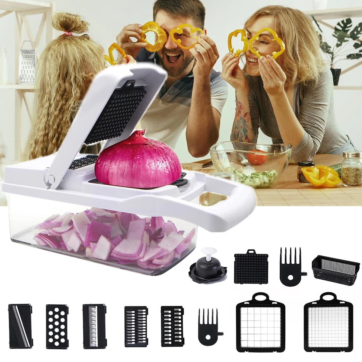 Groentesnijder - Mandoline - Keukenhulp - Stevig Materiaal - Raspen - Snijder - Dooierscheider - Alle Mogelijke Snij Opties - Vergiet - Grote Opvang Bak - Extra Uitgebreid - Handig Wisselsysteem 1 Groentesnijder - Mandoline - Keukenhulp - Stevig Materiaal - Raspen - Snijder - Dooierscheider - Alle Mogelijke Snij Opties - Vergiet - Grote Opvang Bak - Extra Uitgebreid - Handig Wisselsysteem