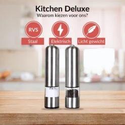Kitchen Deluxe® Elektrische Zout- En Pepermolen Set – Inclusief Kookboek – Pepermolen - Peper En Zoutmolen Set- Verstelbare Maalgraad - Zeezout én Kruidenmixes -Kookgerei Koning Verkoop 1200x1200 2283