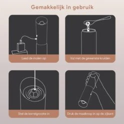 DODANA Premium Peper - & Zoutmolen Elektrisch - 1 Stuk - Pepermolen - Zoutmolen - Oplaadbaar - USB - Elektrische Pepermolen - RVS - Zwaartekracht Functie - LED Lamp - Nl Handleiding - Incl Borsteltje -Kookgerei Koning Verkoop 1200x1200 2315