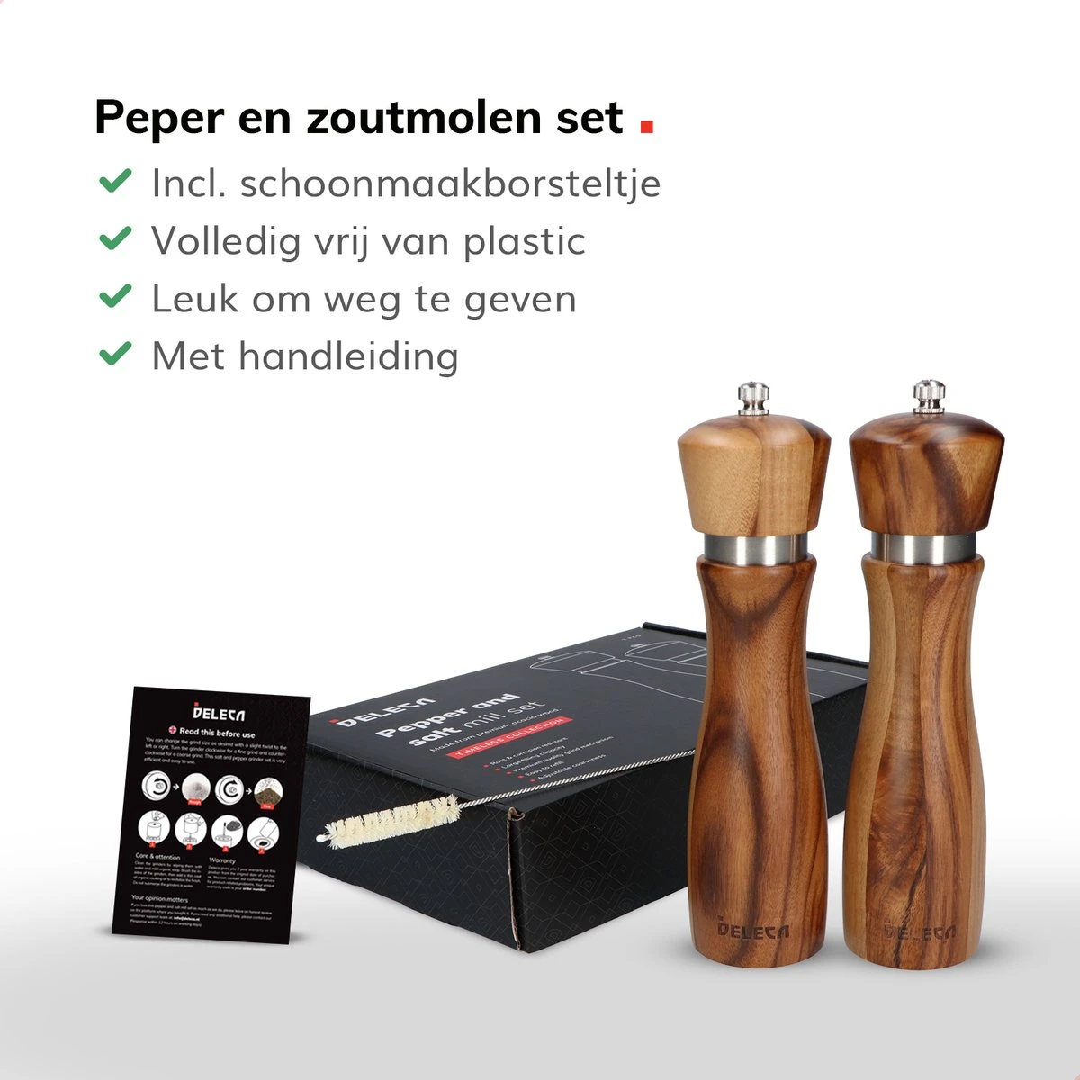 Deleca Peper En Zoutmolen Set - Handmatig Design - Pepermolen - Incl. Geschenkdoos - Premium FSC Acacia Hout - 20 Cm 10 Deleca Peper En Zoutmolen Set - Handmatig Design - Pepermolen - Incl. Geschenkdoos - Premium FSC Acacia Hout - 20 Cm - Afbeelding 10