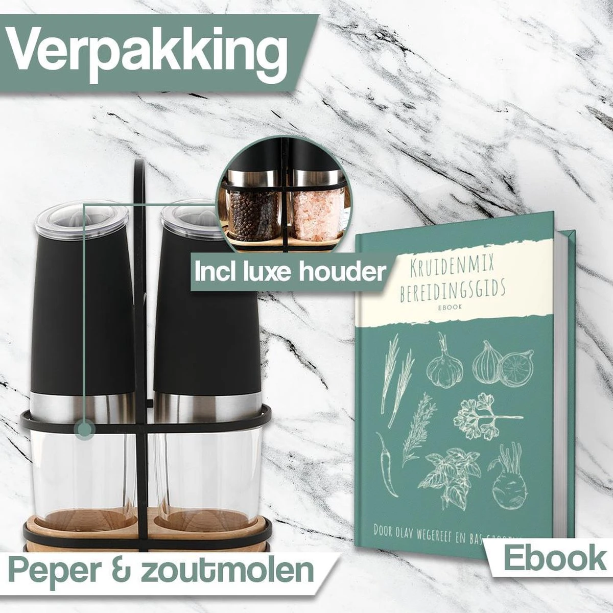 Kitchen Deluxe® Peper En Zoutmolen Set Elektrisch - Kruidenmolen Incl. Standaard En Kookboek - Gravitatie - RVS 6 Kitchen Deluxe® Peper En Zoutmolen Set Elektrisch - Kruidenmolen Incl. Standaard En Kookboek - Gravitatie - RVS - Afbeelding 6