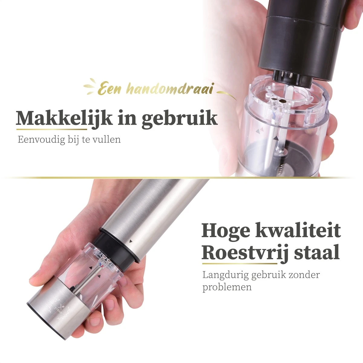 Sybra Peper En Zoutmolen Elektrisch – Peper En Zoutmolen Set Elektrisch – Pepermolen En Zoutmolen – Hoogwaardig RVS – Inclusief Houder 7 Sybra Peper En Zoutmolen Elektrisch – Peper En Zoutmolen Set Elektrisch – Pepermolen En Zoutmolen – Hoogwaardig RVS – Inclusief Houder - Afbeelding 7