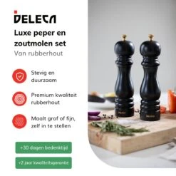 Deleca Luxe Peper En Zoutmolen Set - Met Geschenkdoos - Zout / Pepermolen - Rubberhout - Zwart & Goud -Kookgerei Koning Verkoop 1200x1200 2462