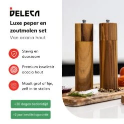 Deleca Luxe Peper En Zoutmolen Set - Zout / Pepermolen - Handmatig - Met Navul Lepel & Geschenkdoos - Acacia Hout - Rond -Kookgerei Koning Verkoop 1200x1200 2470