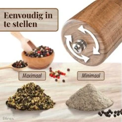 Dieux® - Peper En Zoutmolen Set - Cilinder Vorm - 22CM - Zout Peper Kruiden - 2 Stuks - Acacia Hout - Instelbare Maalgraad - Duurzaam - Luxe Kwaliteit - Hervulbaar - Pepermolen - Zoutmolen - BBQ Accesoires - Pasen -Kookgerei Koning Verkoop 1200x1200 2481