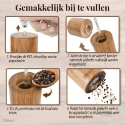 Dieux® - Peper En Zoutmolen Set - Cilinder Vorm - 22CM - Zout Peper Kruiden - 2 Stuks - Acacia Hout - Instelbare Maalgraad - Duurzaam - Luxe Kwaliteit - Hervulbaar - Pepermolen - Zoutmolen - BBQ Accesoires - Pasen -Kookgerei Koning Verkoop 1200x1200 2482