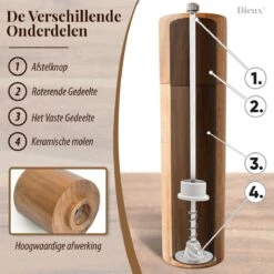 Dieux® - Peper En Zoutmolen Set - Cilinder Vorm - 22CM - Zout Peper Kruiden - 2 Stuks - Acacia Hout - Instelbare Maalgraad - Duurzaam - Luxe Kwaliteit - Hervulbaar - Pepermolen - Zoutmolen - BBQ Accesoires - Pasen -Kookgerei Koning Verkoop 1200x1200 2484