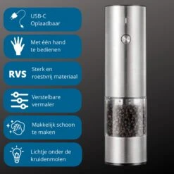 GOV Elektrische Peper- En Zoutmolen RVS XL Oplaadbaar - Automatische Pepermolen 5 GOV Elektrische Peper- En Zoutmolen RVS XL Oplaadbaar - Automatische Pepermolen -Kookgerei Koning Verkoop 1200x1200 2489