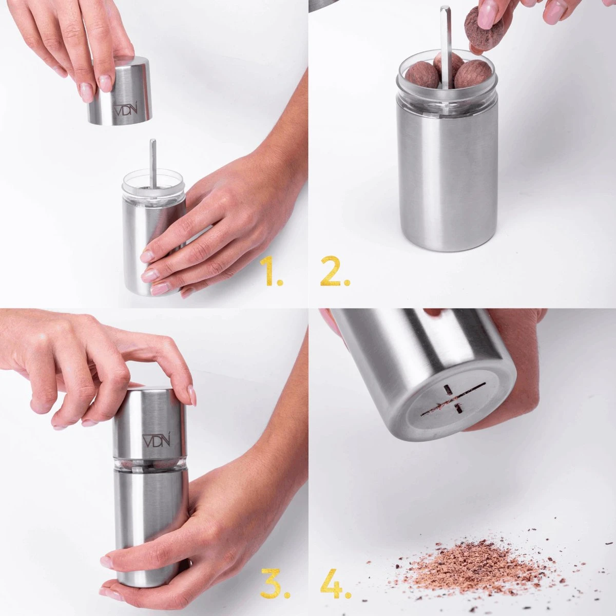 Nootmuskaatmolen – RVS – Met Voorraadruimte Voor 4 Muskaatnoten - Verse Nootmuskaat Bereiden – VDN 2 Nootmuskaatmolen – RVS – Met Voorraadruimte Voor 4 Muskaatnoten - Verse Nootmuskaat Bereiden – VDN - Afbeelding 2