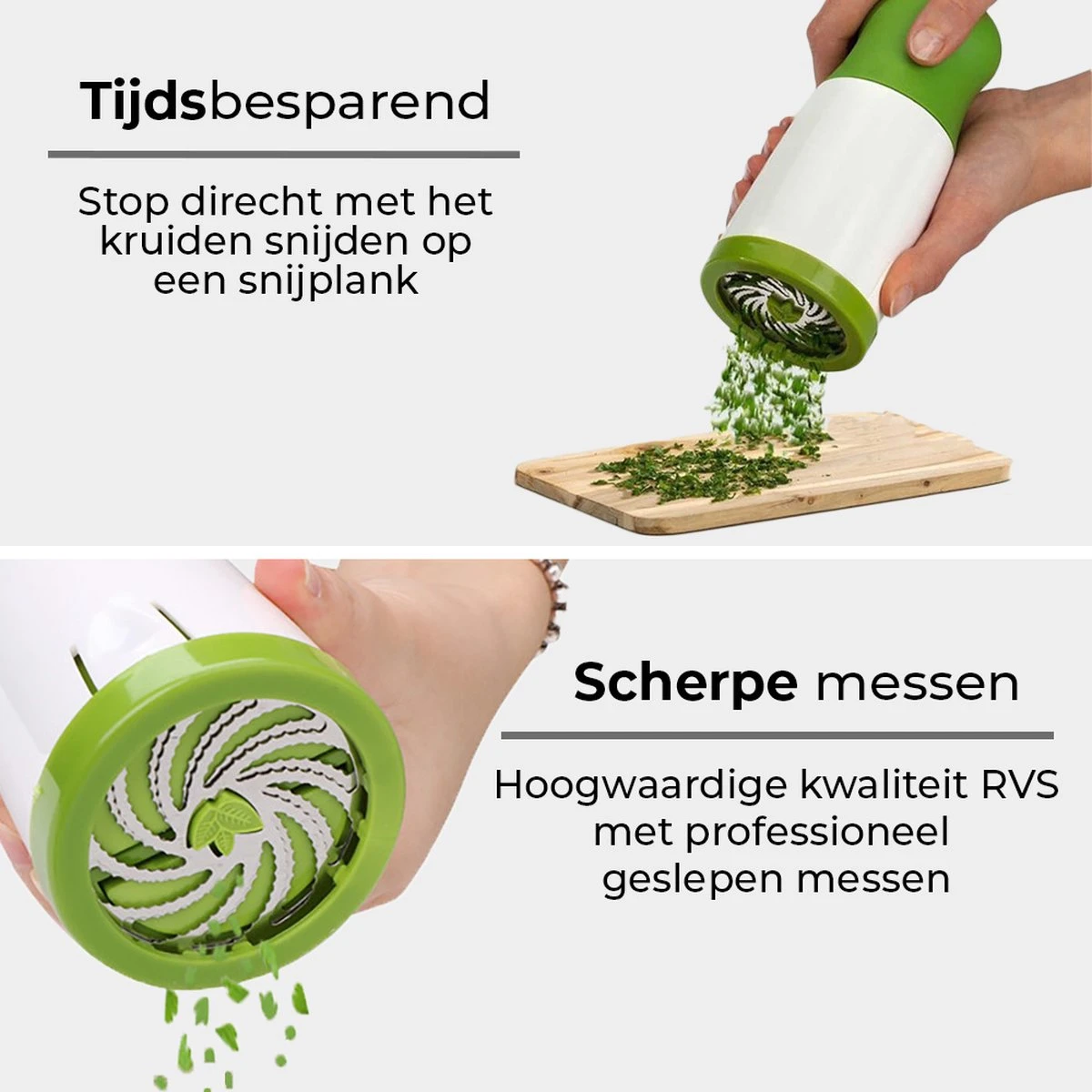 Proudproducts - Kruidenmolen - Kruidensnijder - Keukenmolen - Ideaal Voor Het Kruiden Snijden - Keukengerei - Groen/Wit - Kunststof 2 Proudproducts - Kruidenmolen - Kruidensnijder - Keukenmolen - Ideaal Voor Het Kruiden Snijden - Keukengerei - Groen/Wit - Kunststof - Afbeelding 2