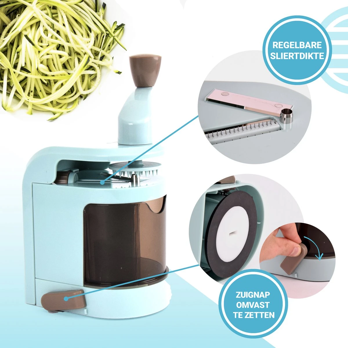 Qitch & Quisine Premium Spiraalsnijder + Borstel & Dunschiller – 4-in-1 Multifunctionele Groentensnijder – Groentenpasta/Groentenspaghetti Spiralizer – Vegetarische/Veganistische/Paleo/Low-Carb Recepten & Dieet 3 Qitch & Quisine Premium Spiraalsnijder + Borstel & Dunschiller – 4-in-1 Multifunctionele Groentensnijder – Groentenpasta/Groentenspaghetti Spiralizer – Vegetarische/Veganistische/Paleo/Low-Carb Recepten & Dieet - Afbeelding 3