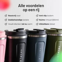 Triple J® Koffiebeker To Go - Thermosbeker - BPA & Lekvrij - 380ml - Groen -Kookgerei Koning Verkoop 1200x1200 253