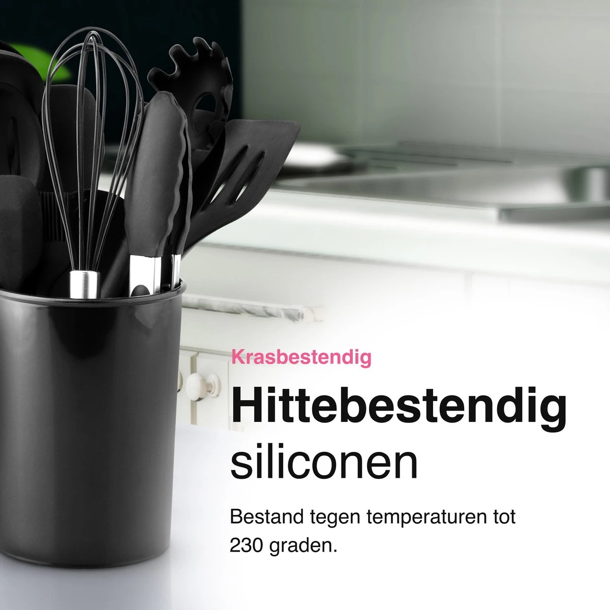 Vivid Green 13-delige Siliconen Keukengerei Set Met Houder - Kookgerei Set - Keuken Gerei - Hittebestendig / BPA - Zwart 7 Vivid Green 13-delige Siliconen Keukengerei Set Met Houder - Kookgerei Set - Keuken Gerei - Hittebestendig / BPA - Zwart - Afbeelding 7