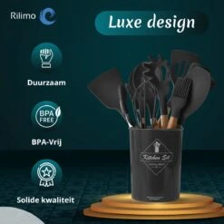 Keukengerei Set Met Houder - Kookgerei Set Spatel Pot - Keukengerei Keukenset - 12 Delige Zwart Hout -Kookgerei Koning Verkoop 1200x1200 2678