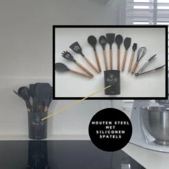 Keukengerei Set - Keukengerei Houder - Keukengerei Set Met Houder - 12 Delig - Antraciet Zwart - Houten Steel - Siliconen - Kerstcadeau - Fienosa 12 Keukengerei Set - Keukengerei Houder - Keukengerei Set Met Houder - 12 Delig - Antraciet Zwart - Houten Steel - Siliconen - Kerstcadeau - Fienosa -Kookgerei Koning Verkoop 1200x1200 2703