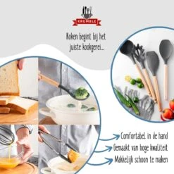 Krumble Keukengerei - Spatels Set - Bakspatel - Roerspatel - Garde - Ophangbaar - 11 Delig - Kookgerei - BPA Vrij - Siliconen Spatels Met Houten Steel - Grijs En Bruin -Kookgerei Koning Verkoop 1200x1200 2720