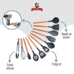 Krumble Keukengerei - Spatels Set - Bakspatel - Roerspatel - Garde - Ophangbaar - 11 Delig - Kookgerei - BPA Vrij - Siliconen Spatels Met Houten Steel - Grijs En Bruin -Kookgerei Koning Verkoop 1200x1200 2721