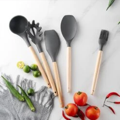 Krumble Keukengerei - Spatels Set - Bakspatel - Roerspatel - Garde - Ophangbaar - 11 Delig - Kookgerei - BPA Vrij - Siliconen Spatels Met Houten Steel - Grijs En Bruin -Kookgerei Koning Verkoop 1200x1200 2722