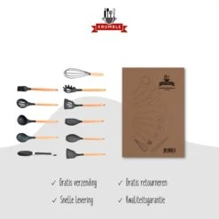 Krumble Keukengerei - Spatels Set - Bakspatel - Roerspatel - Garde - Ophangbaar - 11 Delig - Kookgerei - BPA Vrij - Siliconen Spatels Met Houten Steel - Grijs En Bruin -Kookgerei Koning Verkoop 1200x1200 2724
