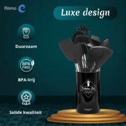 Keukengerei Set Met Houder - Kookgerei Set Spatel Pot - Keukengerei Keukenset - 15 Delige Zwart Rvs -Kookgerei Koning Verkoop 1200x1200 2751