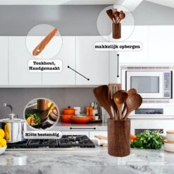 Luverno® - Keukengerei Set - 6 Delig - Teakhout - Keukenset - Keukengerei - Keukengerei Set Met Houder - Keukengerei Houder - Spatelpot - Bruin -Kookgerei Koning Verkoop 1200x1200 2769
