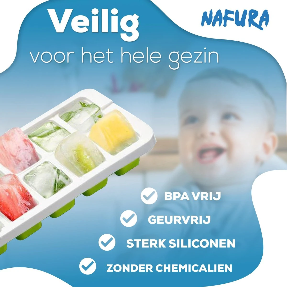 Nafura® Siliconen Ijsblokjesvorm Met Deksel – Ijsvormpjes Maker – Ijsklontjes Vorm - 4 Stuks – Herbruikbaar – BPA Vrij - Vierkant 2 Nafura® Siliconen Ijsblokjesvorm Met Deksel – Ijsvormpjes Maker – Ijsklontjes Vorm - 4 Stuks – Herbruikbaar – BPA Vrij - Vierkant - Afbeelding 2