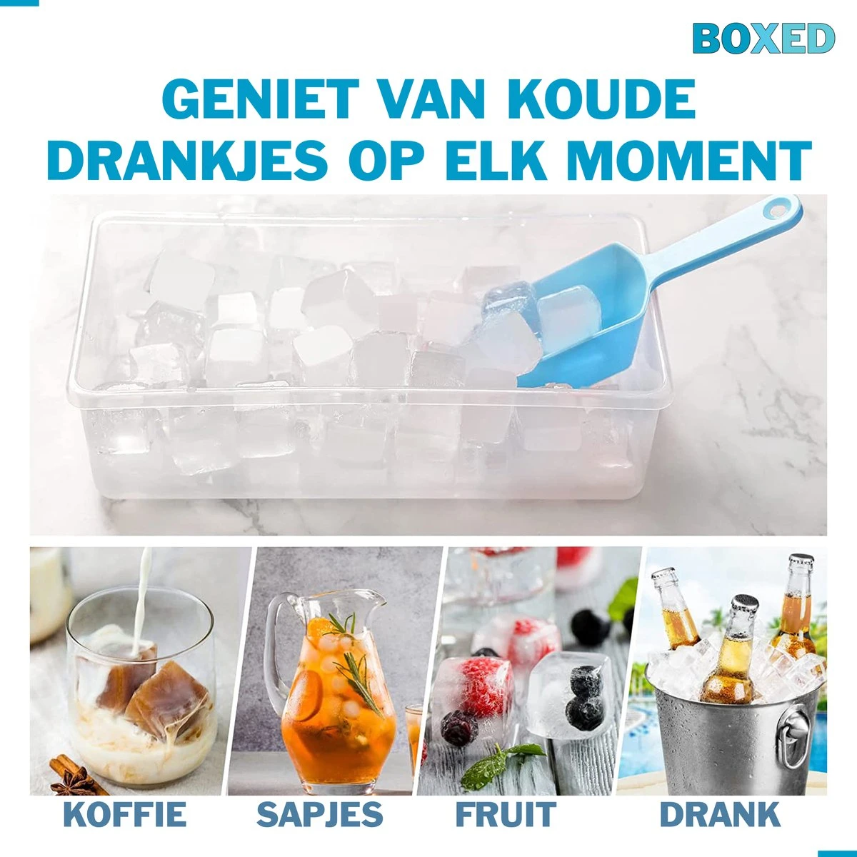 Boxed IJsblokjesvorm Met Bak, Schep En Deksel - IJsvormpjes Maker - Silcione IJsklontjes Vorm - Blauw 8 Boxed IJsblokjesvorm Met Bak, Schep En Deksel - IJsvormpjes Maker - Silcione IJsklontjes Vorm - Blauw - Afbeelding 8