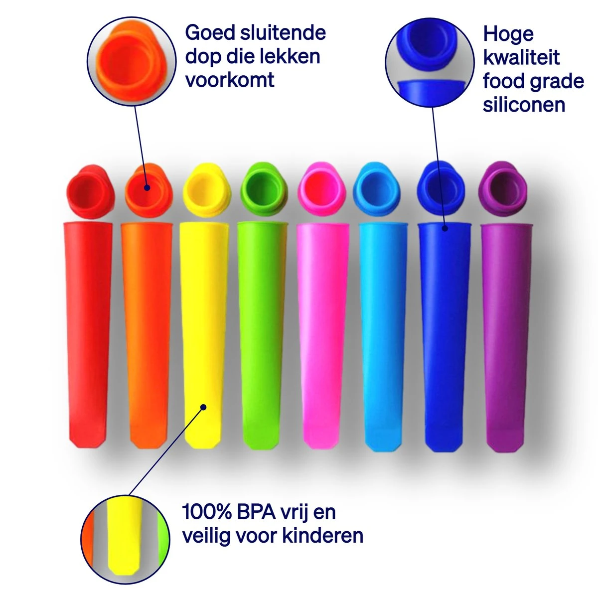 Siliconen IJslolly Vormpjes (12 Stuks) - IJsvormpjes - XL - Extra Kleuren - IJs Maken - Vaatwasser Bestendig - BPA Vrij - Met Receptkaart 2 Siliconen IJslolly Vormpjes (12 Stuks) - IJsvormpjes - XL - Extra Kleuren - IJs Maken - Vaatwasser Bestendig - BPA Vrij - Met Receptkaart - Afbeelding 2