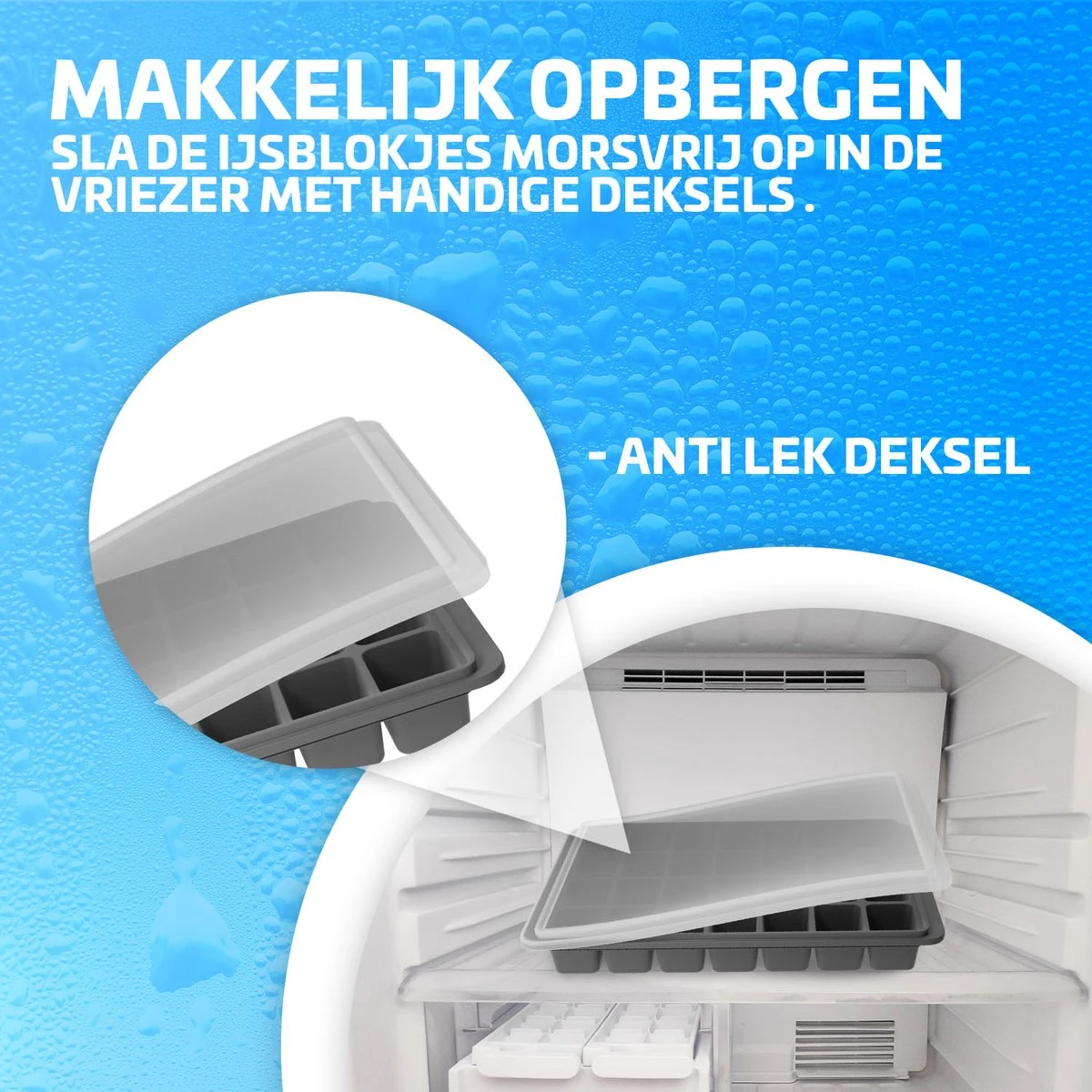 Nince Siliconen IJsblokjesvorm Met Deksel (2 Stuks) - 80 Ijsblokjes - BPA Vrij - Blauw En Grijs 2 Nince Siliconen IJsblokjesvorm Met Deksel (2 Stuks) - 80 Ijsblokjes - BPA Vrij - Blauw En Grijs - Afbeelding 2