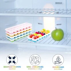 Siliconen IJsblokjesvorm Met Deksel (4 Stuks) - 56 Ijsblokjes - Herbruikbaar - Duurzaam - Vierkant - Blauw Groen Geel Roze -Kookgerei Koning Verkoop 1200x1200 2905
