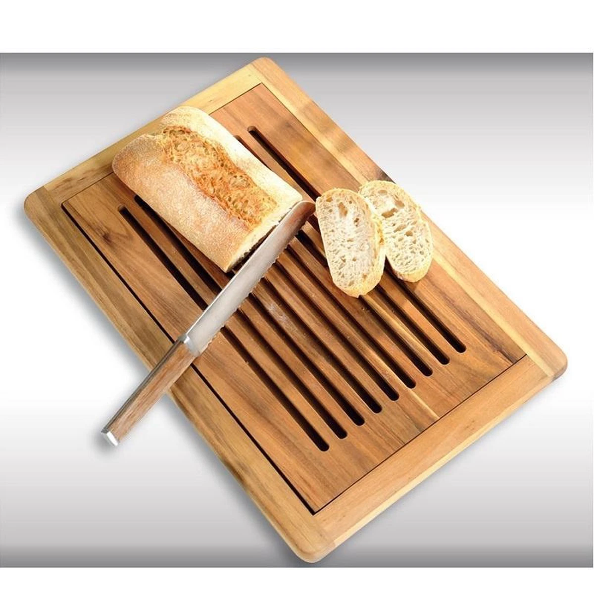 FSC Acacia Houten Broodsnijplank + Kruimelvanger | Broodplank Hout Met Brood Kruimel Opvangbak | Brood Snijplank Met Rooster | Snijplank Voor Brood | Afm. 47,5 X 32 X 2 Cm. 2 FSC Acacia Houten Broodsnijplank + Kruimelvanger | Broodplank Hout Met Brood Kruimel Opvangbak | Brood Snijplank Met Rooster | Snijplank Voor Brood | Afm. 47,5 X 32 X 2 Cm. - Afbeelding 2