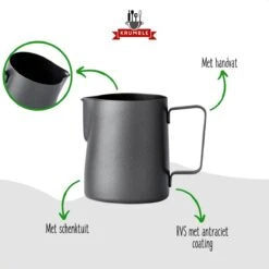 Krumble Melkkannetje 300ml / RVS Melkopschuimkan / Melkkan / Antraciet - Zwart -Kookgerei Koning Verkoop 1200x1200 30