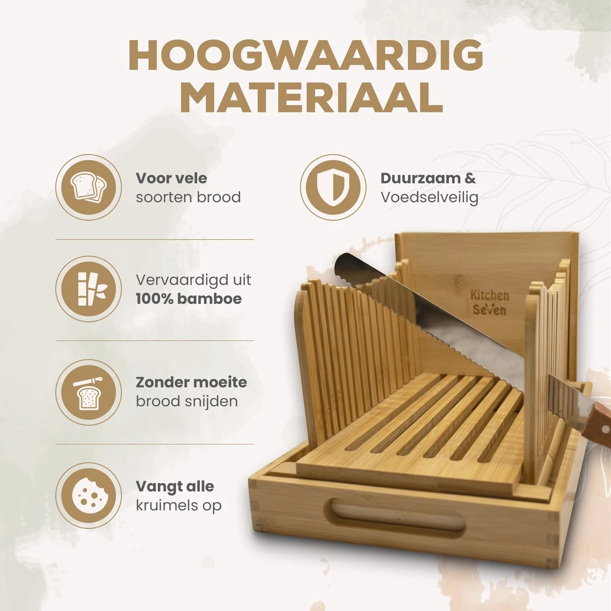 Merkloos Kitchen Seven, Broodsnijder Hulpmiddel, Bamboe Broodplank, Brood Snijden Handmatig, Inclusief Gratis Broodmes 2 Merkloos Kitchen Seven, Broodsnijder Hulpmiddel, Bamboe Broodplank, Brood Snijden Handmatig, Inclusief Gratis Broodmes - Afbeelding 2