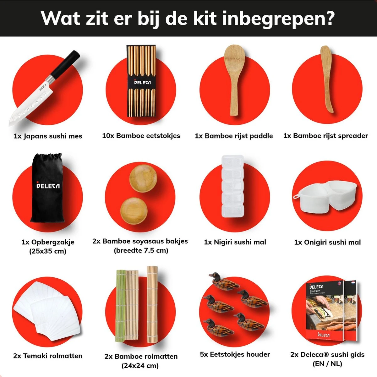 Deleca 24-delige Sushi Maker Kit - Traditionele Set Zonder Bazooka - Incl. Bamboe Stokjes En Accessoires - XL 6 Deleca 24-delige Sushi Maker Kit - Traditionele Set Zonder Bazooka - Incl. Bamboe Stokjes En Accessoires - XL - Afbeelding 6