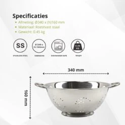 Veluw Vergiet RVS - Op Voet - 2 Grepen - Ø34 X (H)16cm - Keukengerei - Zeven -Kookgerei Koning Verkoop 1200x1200 3153