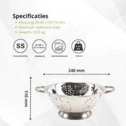 Veluw Vergiet Op Voet - 2 Grepen - Ø24 X (H)11cm - Vergiet RVS - Keukengerei - Zeven -Kookgerei Koning Verkoop 1200x1200 3260