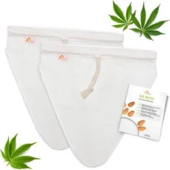 Amazy Set Van 2 Notenmelkzakken Van Hennep Incl. Inzetstuk Met Applicatietips | 100% Natuurlijk - Veelzijdig Zeefdoek Voor Het Bereiden Van Notenmelk, Groentesappen En Smoothies (2 Stuks | Driehoek)