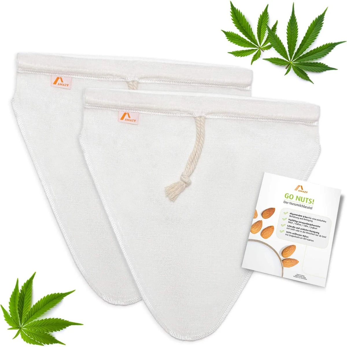 Amazy Set Van 2 Notenmelkzakken Van Hennep Incl. Inzetstuk Met Applicatietips | 100% Natuurlijk - Veelzijdig Zeefdoek Voor Het Bereiden Van Notenmelk, Groentesappen En Smoothies (2 Stuks | Driehoek) 1 Amazy Set Van 2 Notenmelkzakken Van Hennep Incl. Inzetstuk Met Applicatietips | 100% Natuurlijk - Veelzijdig Zeefdoek Voor Het Bereiden Van Notenmelk, Groentesappen En Smoothies (2 Stuks | Driehoek)