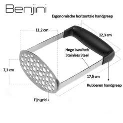 Aardappelstamper | Professioneel | Stamper | Pureestamper | Potato Masher | Pureerder | Stamppot Stamper | Matt Steel | Horizontale Handgreep | Professioneel | Ergonomische Handgreep | Handmatig | Vaatwasserbestendig -Kookgerei Koning Verkoop 1200x1200 3305