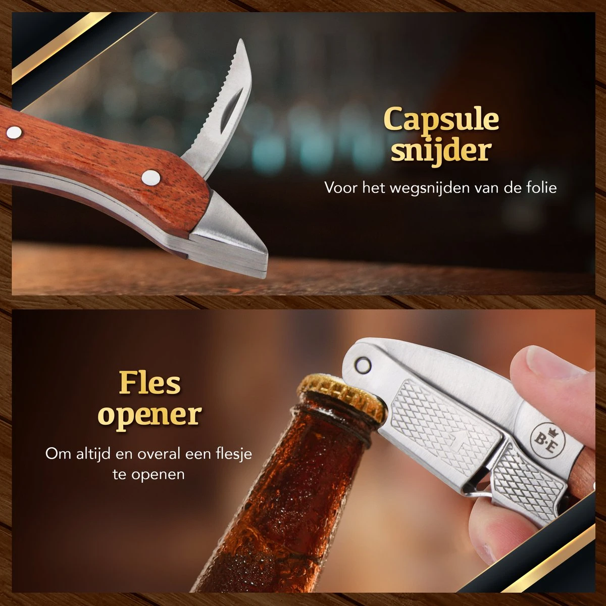 Bar Essentials Heavy Duty Kelnersmes - Wijn Opener - Kurkentrekker Wijn - Sommeliersmes - Tweetraps Hefboom - Hout 4 Bar Essentials Heavy Duty Kelnersmes - Wijn Opener - Kurkentrekker Wijn - Sommeliersmes - Tweetraps Hefboom - Hout - Afbeelding 4