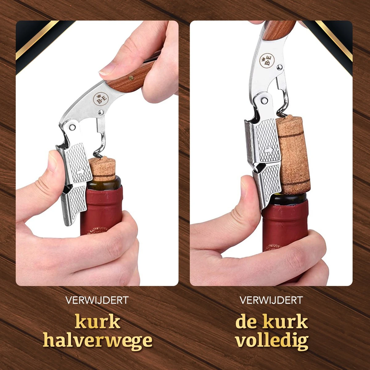 Bar Essentials Heavy Duty Kelnersmes - Wijn Opener - Kurkentrekker Wijn - Sommeliersmes - Tweetraps Hefboom - Hout 5 Bar Essentials Heavy Duty Kelnersmes - Wijn Opener - Kurkentrekker Wijn - Sommeliersmes - Tweetraps Hefboom - Hout - Afbeelding 5