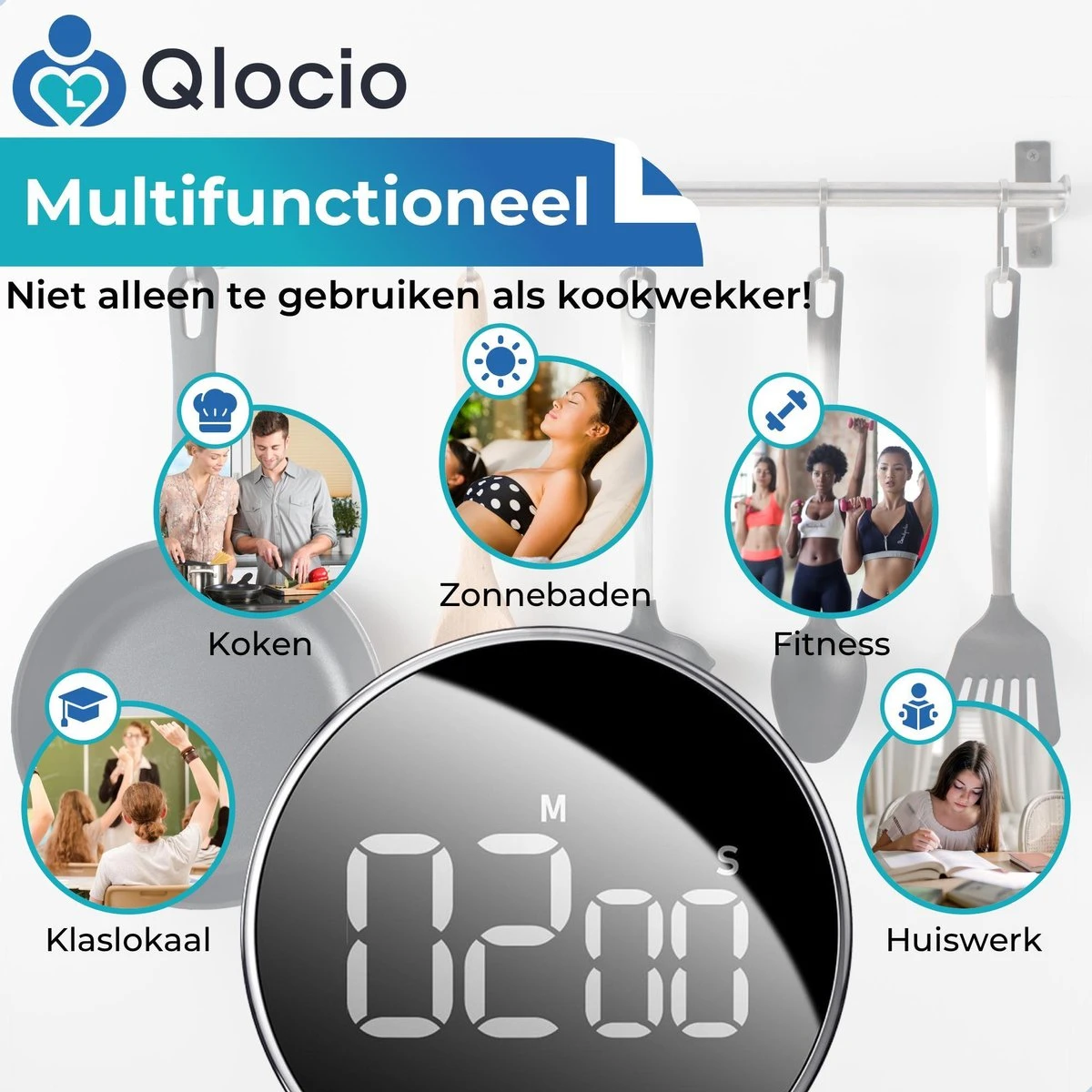 Qlocio Digitale Kookwekker Klok - Keukenwekker - Magnetisch - Zwart 7 Qlocio Digitale Kookwekker Klok - Keukenwekker - Magnetisch - Zwart - Afbeelding 7