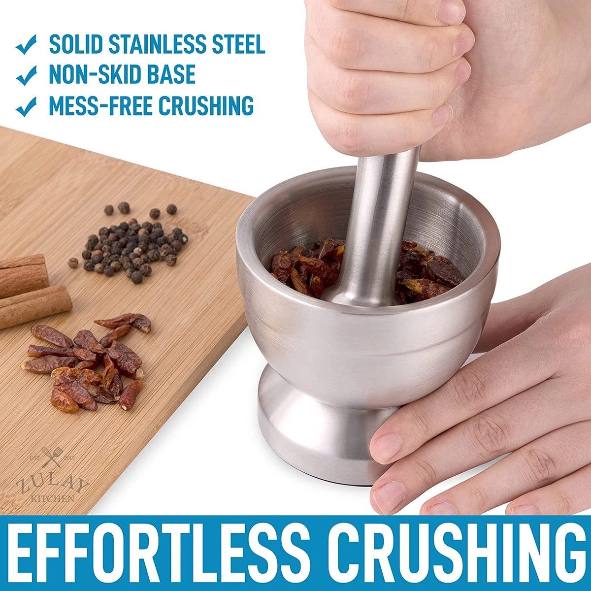 BOTC Vijzel Met Stamper – RVS – Geschikt Voor Specerijen, Kruiden, Knoflook - Sliver 6 BOTC Vijzel Met Stamper – RVS – Geschikt Voor Specerijen, Kruiden, Knoflook - Sliver - Afbeelding 6