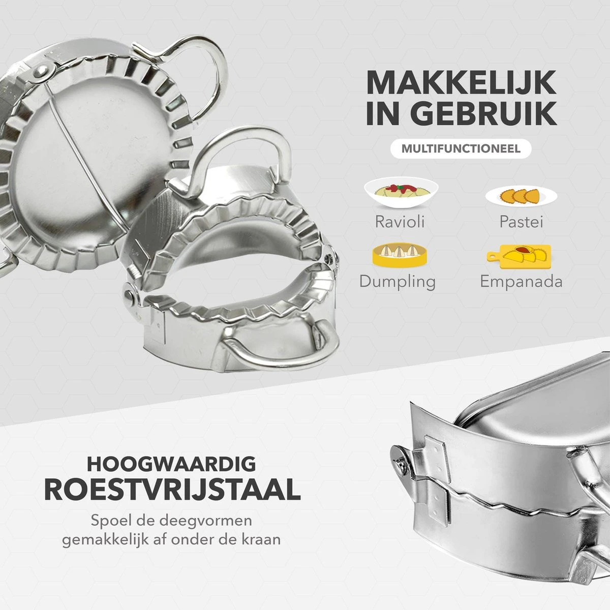 RX Goods 2 Stuks Stalen Deegvormer Mal Voor Ravioli, Pastei, Dumpling, Empanada – Maker Keukengerei 2 RX Goods 2 Stuks Stalen Deegvormer Mal Voor Ravioli, Pastei, Dumpling, Empanada – Maker Keukengerei - Afbeelding 2