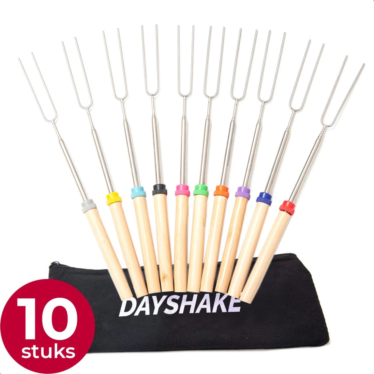 Dayshake Marshmallow Spiezen - 10 Stuks - 80cm - Uitschuifbare BBQ Spiezen - BBQ Accesoires - Inclusief Opbergtasje 1 Dayshake Marshmallow Spiezen - 10 Stuks - 80cm - Uitschuifbare BBQ Spiezen - BBQ Accesoires - Inclusief Opbergtasje